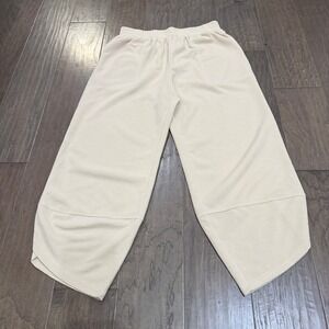 FREEOAK Beige Wide Leg Cropped Pants Womens Elastic Waist Casual‎ Lounge XL